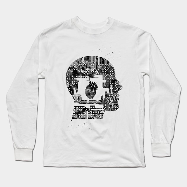 Circuit Man head with heart Long Sleeve T-Shirt by erzebeth